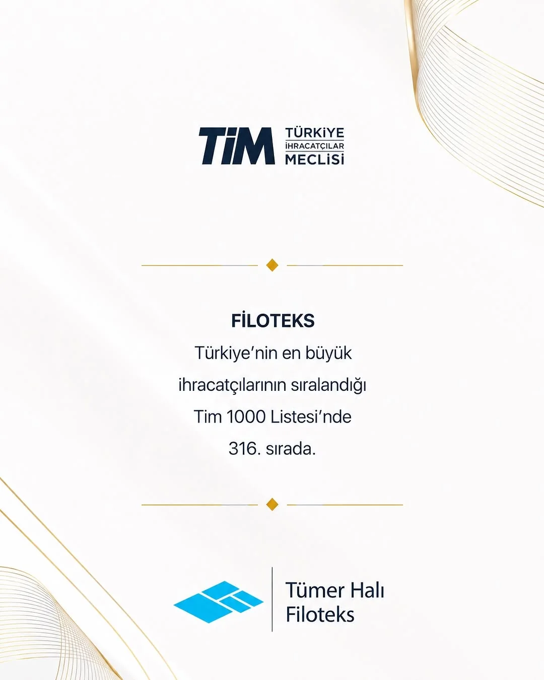 Filoteks — ranked 316th in the TİM Türkiye's Top 1,000 Exporters 2025 list